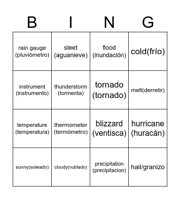 Weather Connect 4 Bingo Card