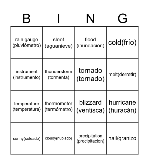 Weather Connect 4 Bingo Card