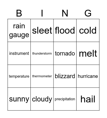 Weather Connect 4 Bingo Card