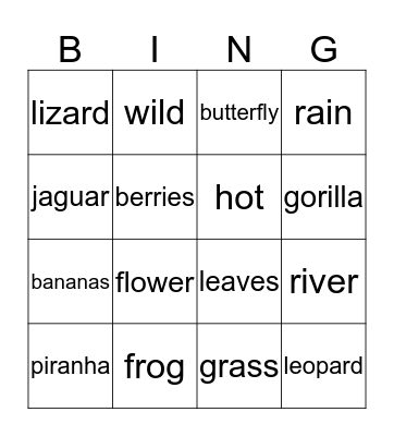 Jungle Bingo Card