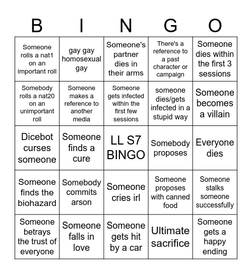 LAST LIFE DND S7 Bingo Card