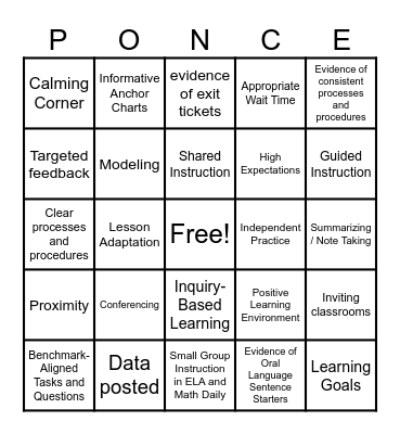 Walkthrough Bingo Card