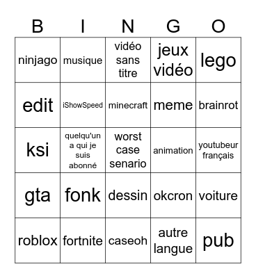 yt Bingo Card