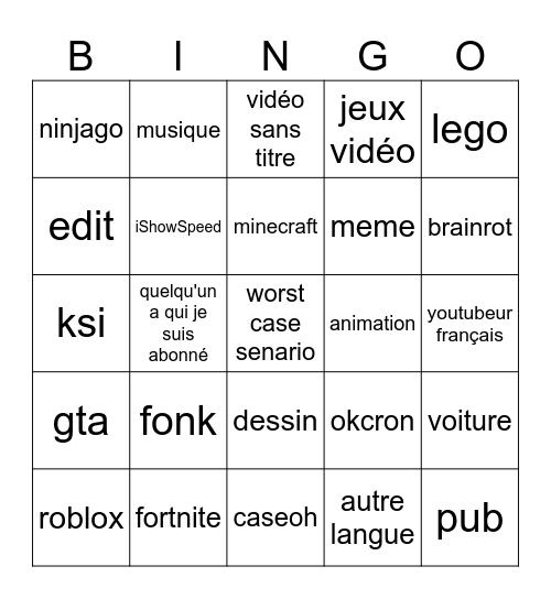 yt Bingo Card
