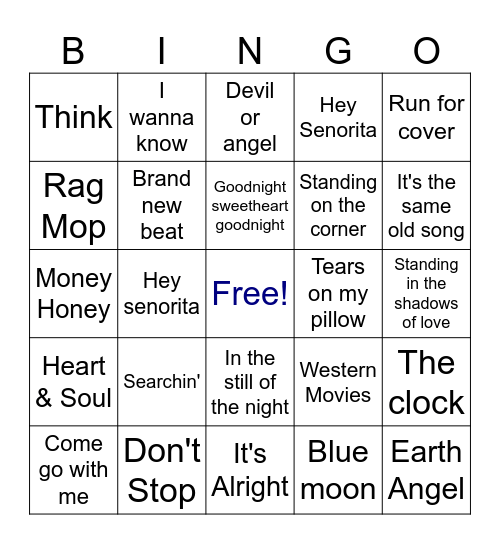 Male Vocal Groups of the 50's & 60"s Bingo Card