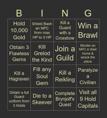 Skyrim Randomizer Bingo Card