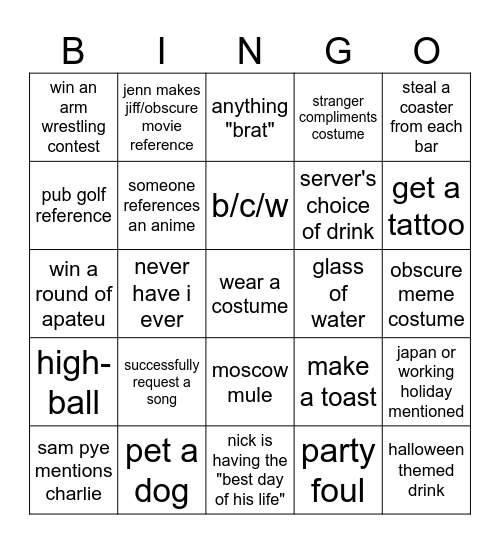 BAR BINGO 2 Bingo Card