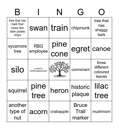 RBG ARBORETUM Bingo Card