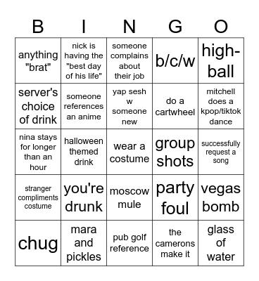 BAR BINGO 3 Bingo Card