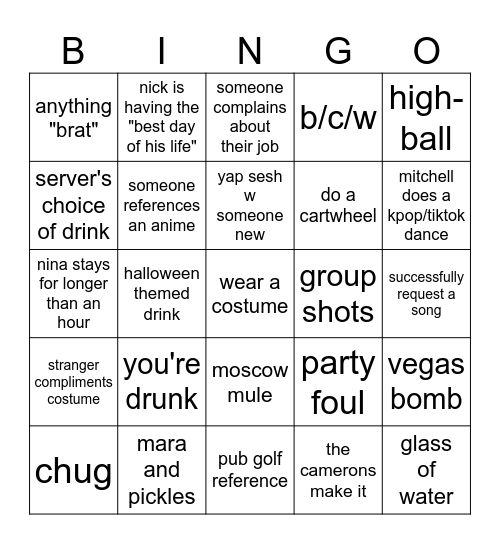 BAR BINGO 3 Bingo Card