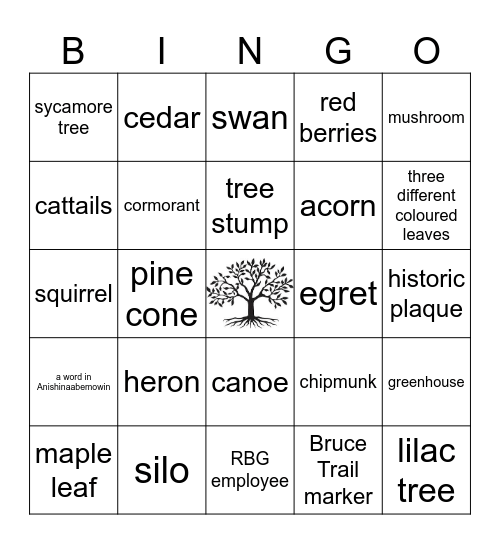 RBG ARBORETUM Bingo Card