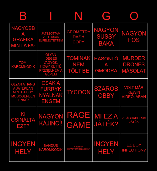 ratyi roblox bingó Bingo Card