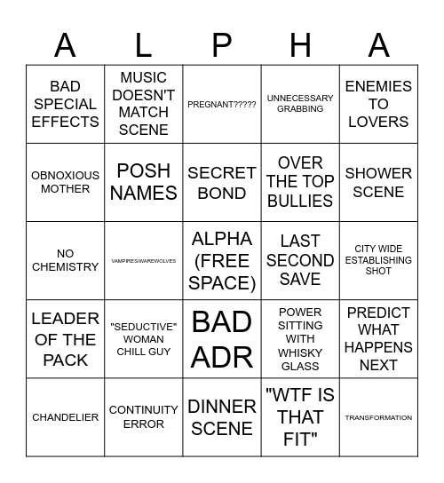 Alpha Bingo Card