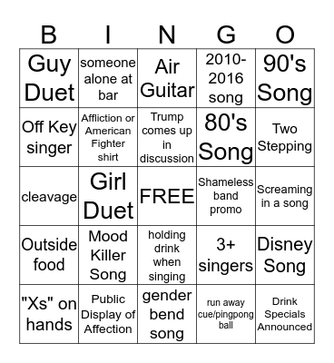 Clicks Karaoke Bingo Card