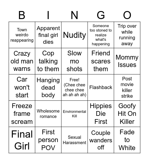 Friday the 13th Bingo Card