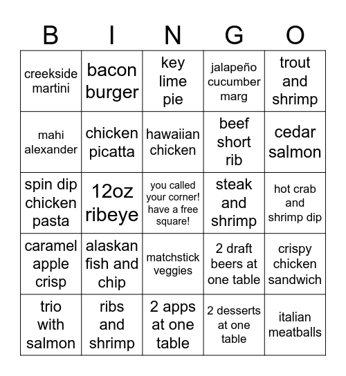 Creekside Bingo! Bingo Card