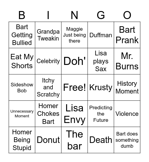 Simpsons Bingo Card