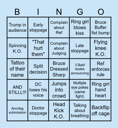 UFC Bingo Card