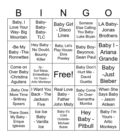 Baby Shower Bingo Card