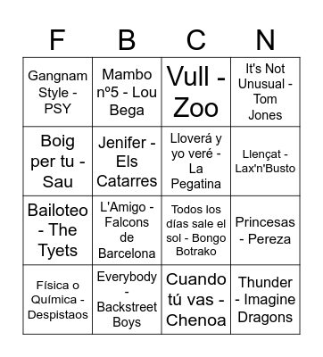 Bingo musical FdB Bingo Card
