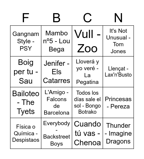 Bingo musical FdB Bingo Card