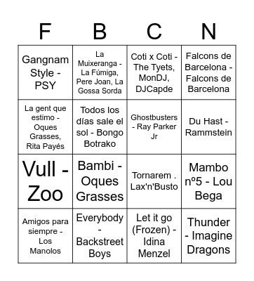 Bingo musical FdB Bingo Card