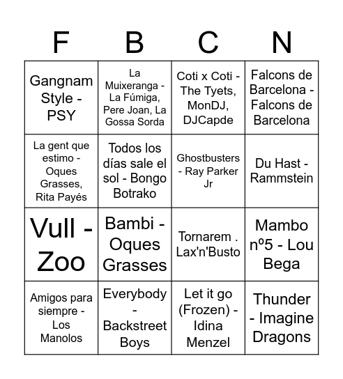 Bingo musical FdB Bingo Card