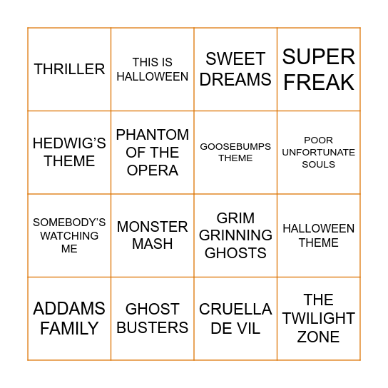 NAME THAT SPOOKY TUNE Bingo Card