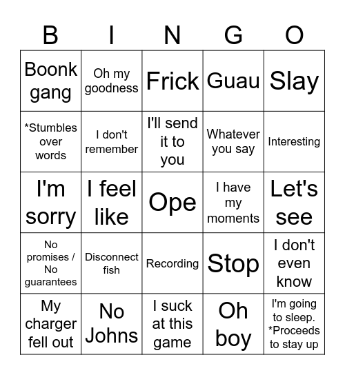 Nick's BINGO Card Bingo Card