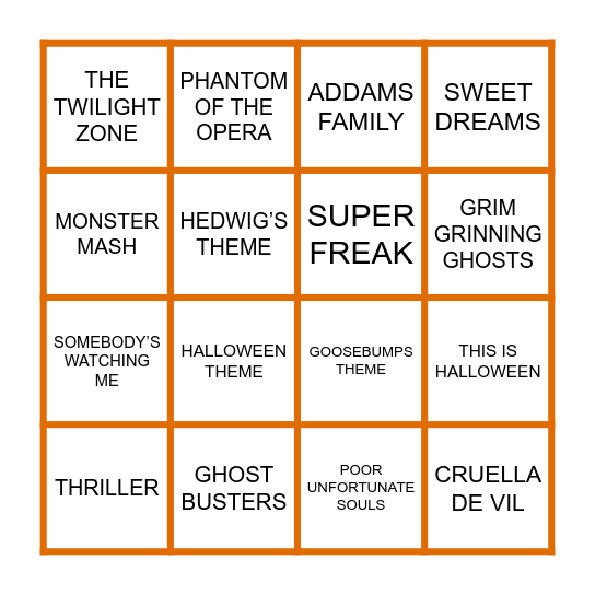 NAME THAT SPOOKY TUNE Bingo Card