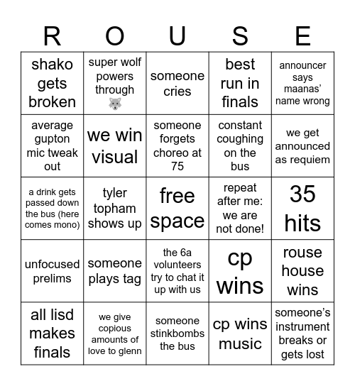 Area Bingo Card