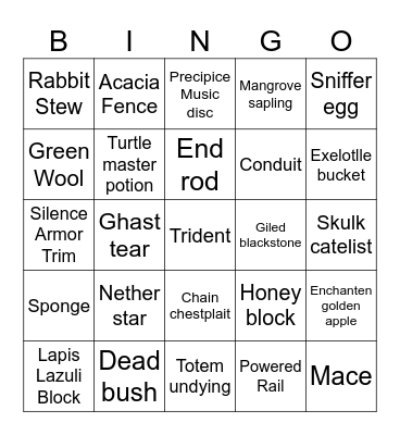 minecraft bingo Card