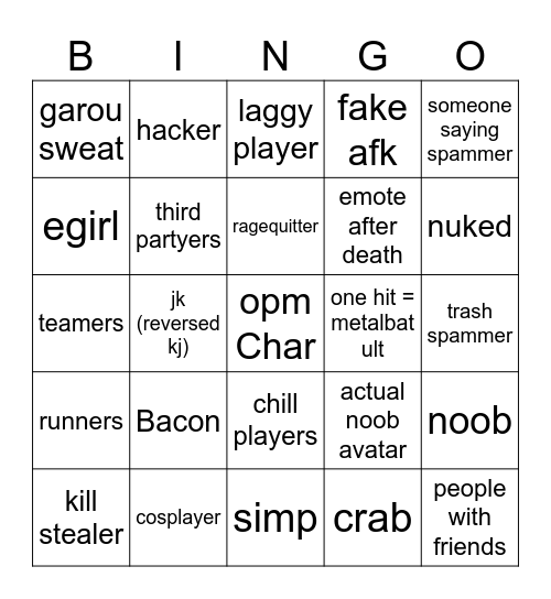 TSB Bingo Card