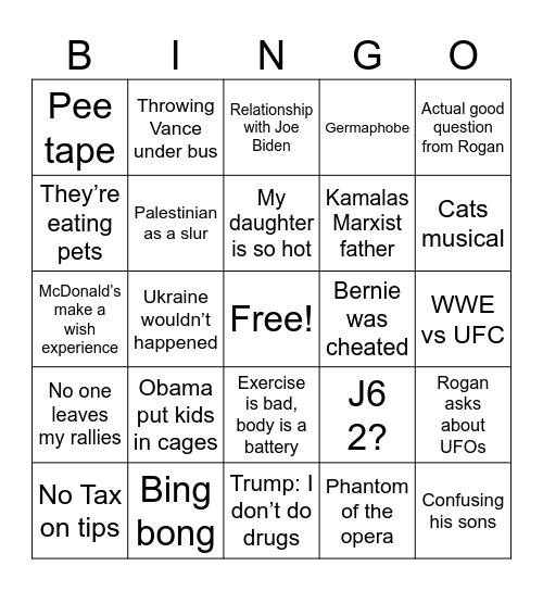 Trump on Rogan Bingo Card