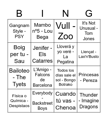Bingo musical FdB Bingo Card