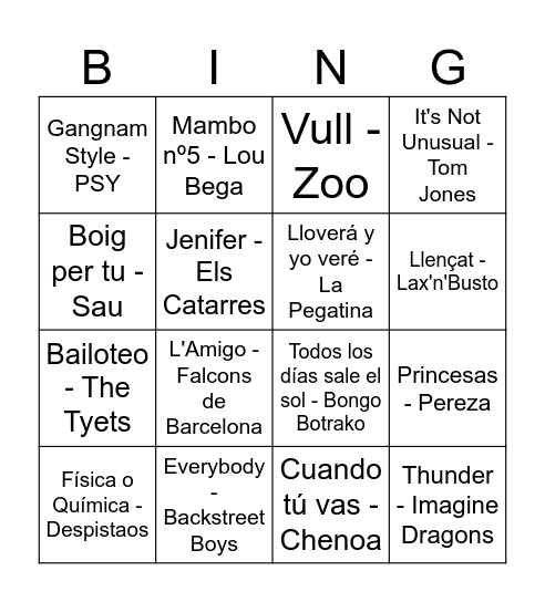 Bingo musical FdB Bingo Card