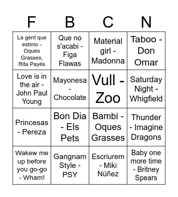 Bingo Musical FdB Bingo Card