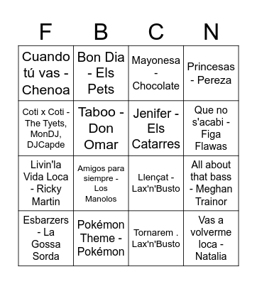 Bingo Musical FdB Bingo Card