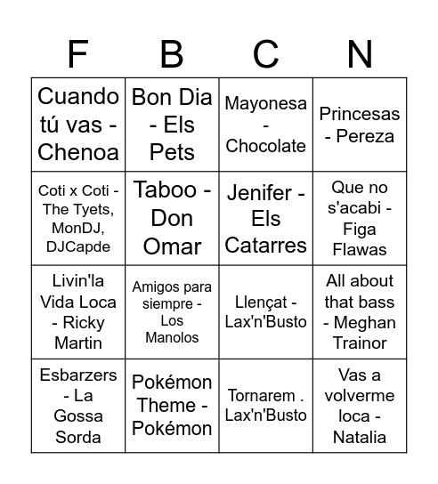 Bingo Musical FdB Bingo Card