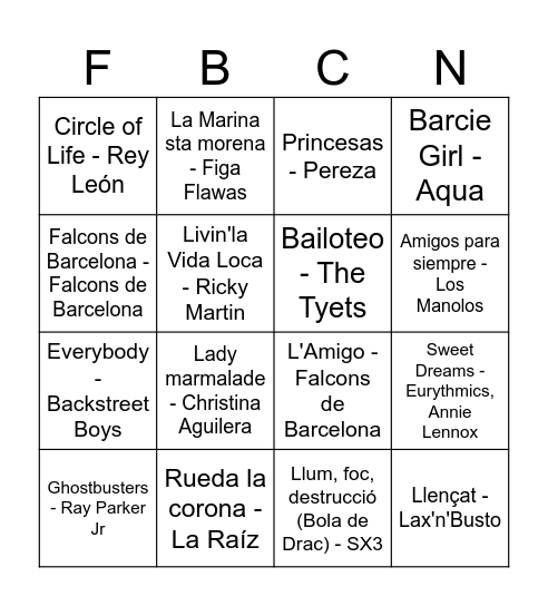 Bingo Musical FdB Bingo Card