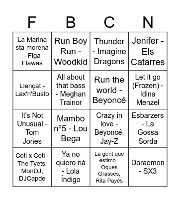 Bingo Musical FdB Bingo Card