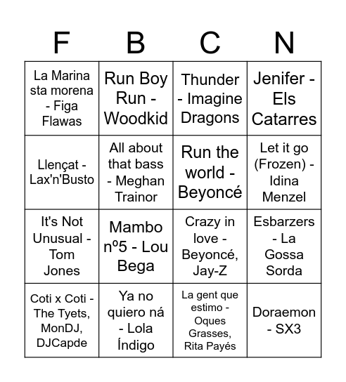 Bingo Musical FdB Bingo Card