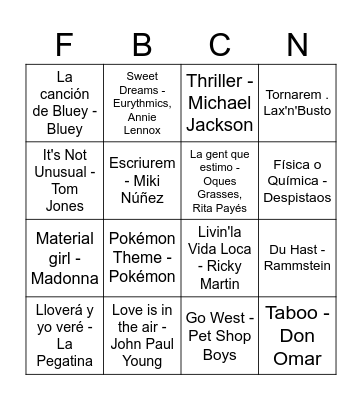 Bingo Musical FdB Bingo Card