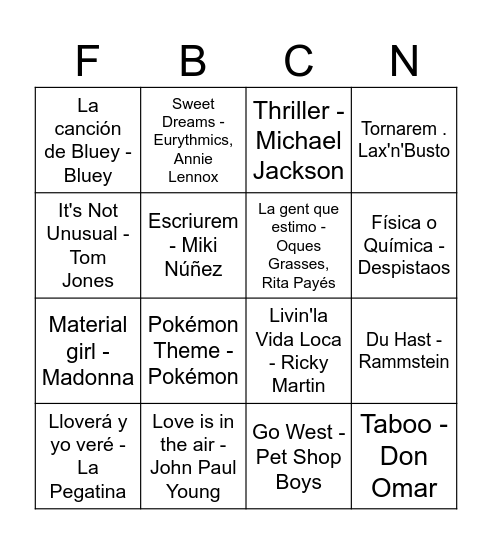 Bingo Musical FdB Bingo Card