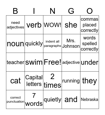 Grammar 1 BINGO Card