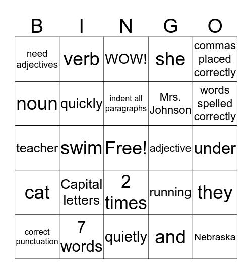 Grammar 1 BINGO Card