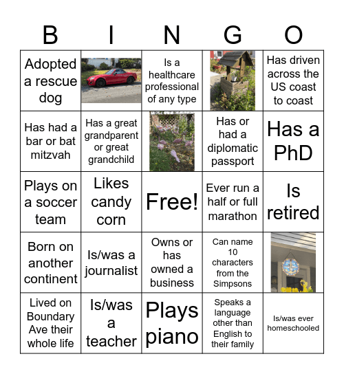 Boundary Avenue Bingo Card