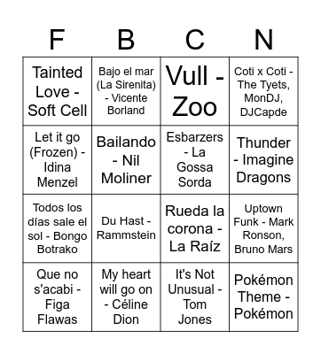 Bingo Musical FdB Bingo Card