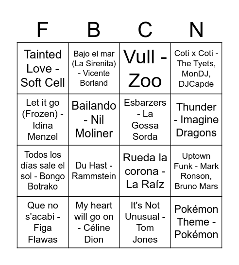 Bingo Musical FdB Bingo Card