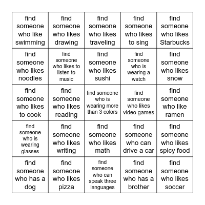 Find Someone Who... Bingo Card